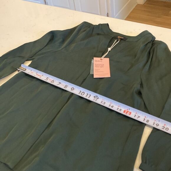 NEW Quince Washable Mulberry Silk Pleat Back 3/4 Puff Sleeve Blouse Green XS - Picture 7 of 10